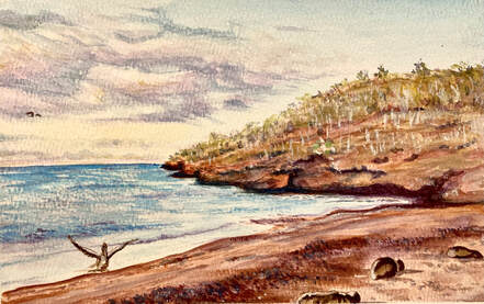 Watercolor landscape of Rabida Island