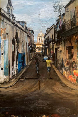 Cuba street painting, La Casa, mixed media